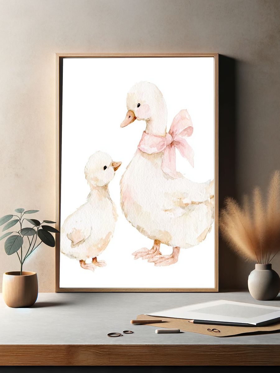 Mother and Duckling Watercolor Poster. — room view 2