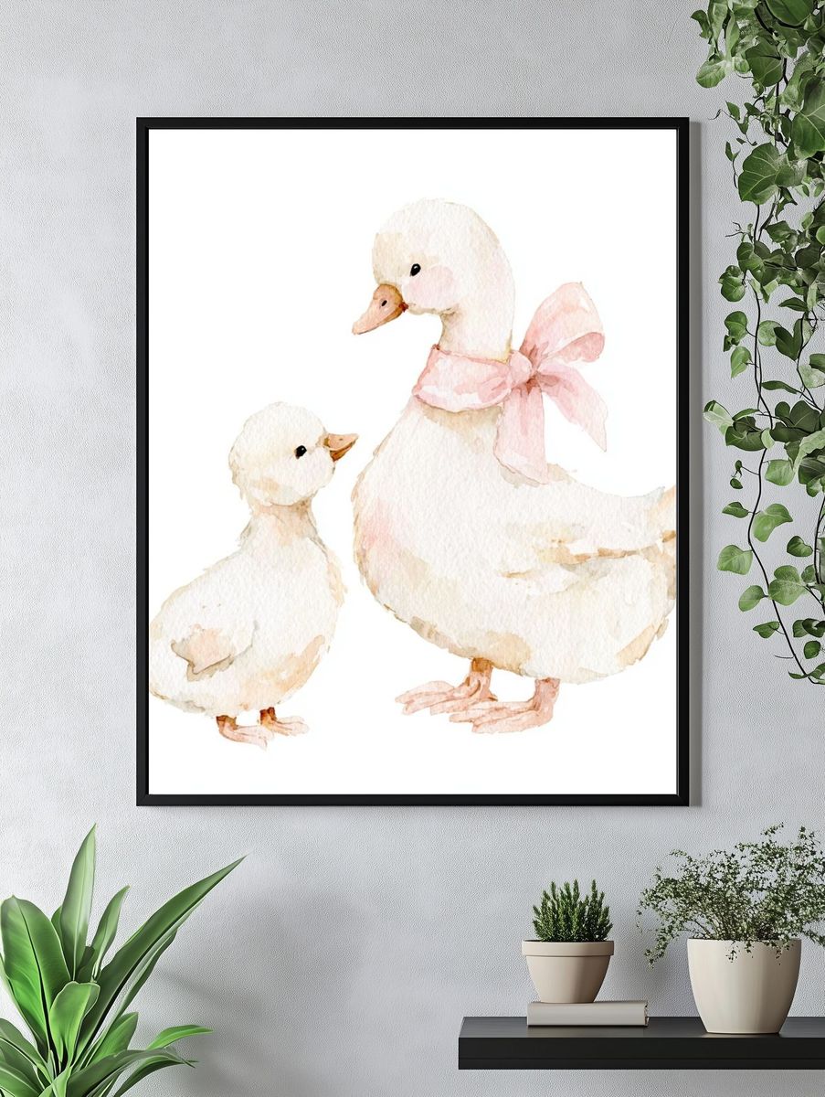 Mother and Duckling Watercolor Poster. — room view 4