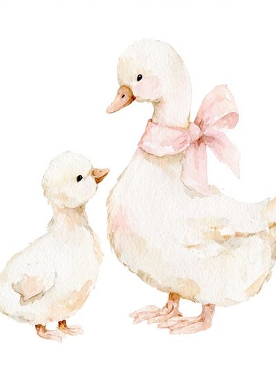 Mother and Duckling Watercolor Poster.