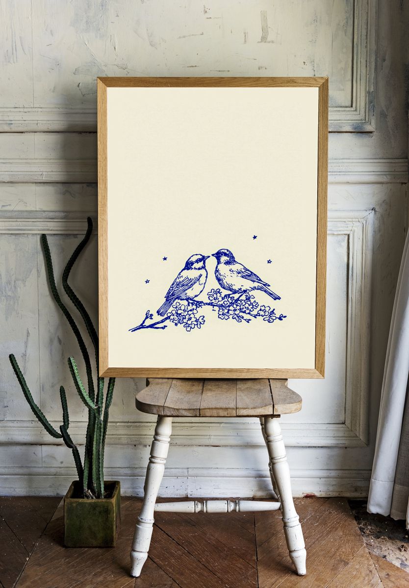 Blue Birds Botanical Print. — room view 1