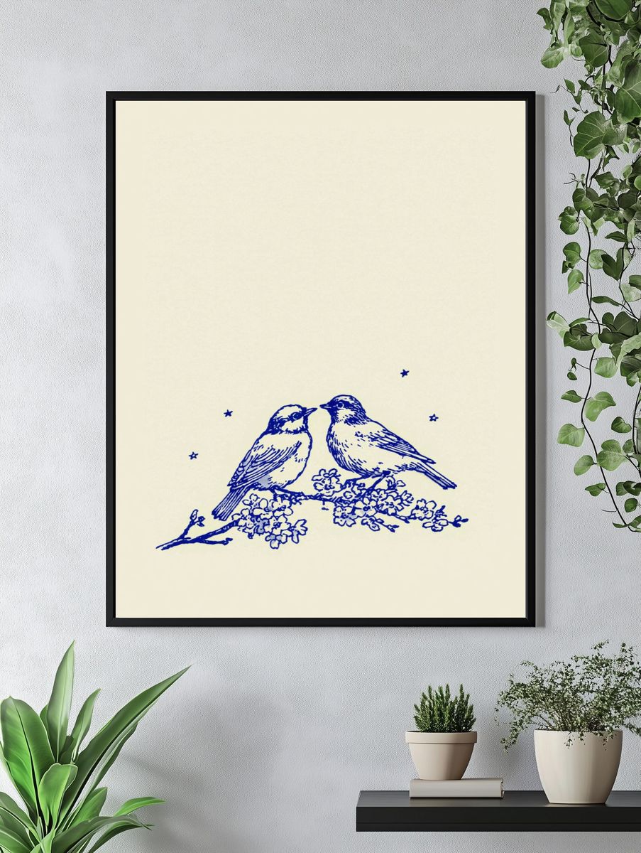 Blue Birds Botanical Print. — room view 4