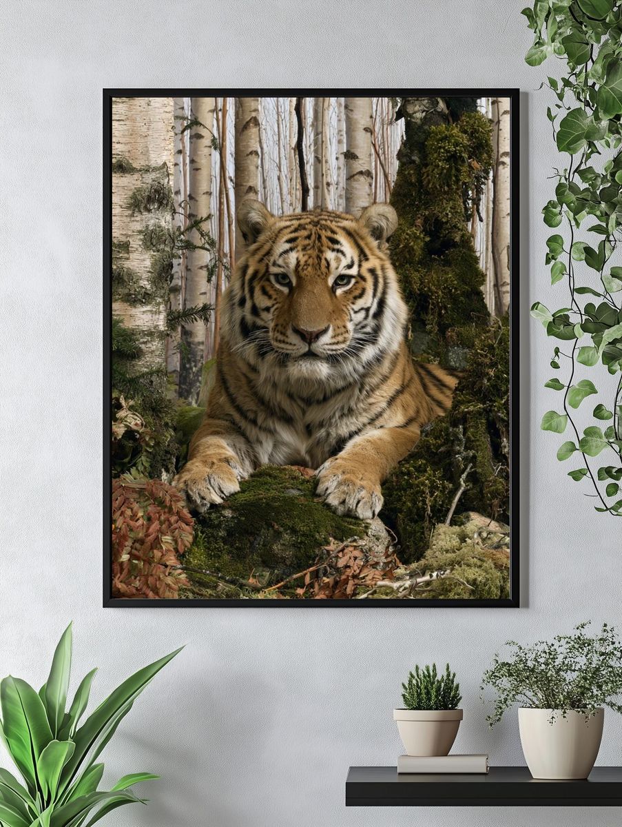 Tiger in Birch Forest Photography Poster. — room view 4