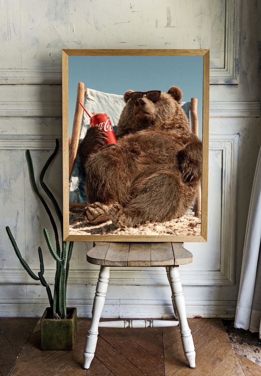 Beach Bear with Soda Poster. room preview