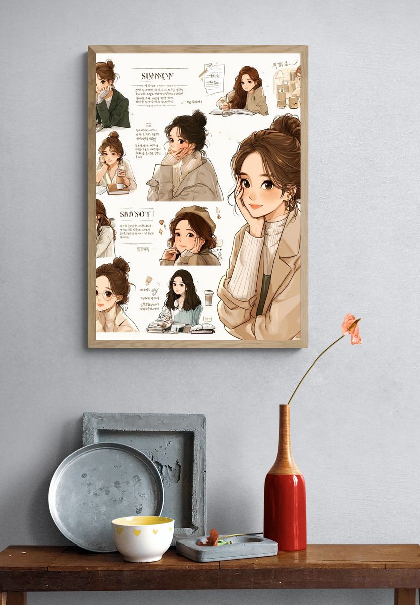 Korean Aesthetic Girls Illustration Poster. — room view 3
