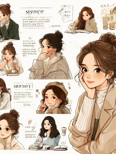 Korean Aesthetic Girls Illustration Poster.
