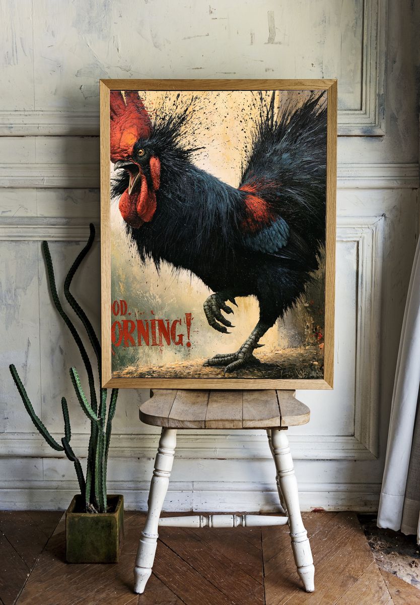 Rooster Good Morning Illustration Poster. room preview