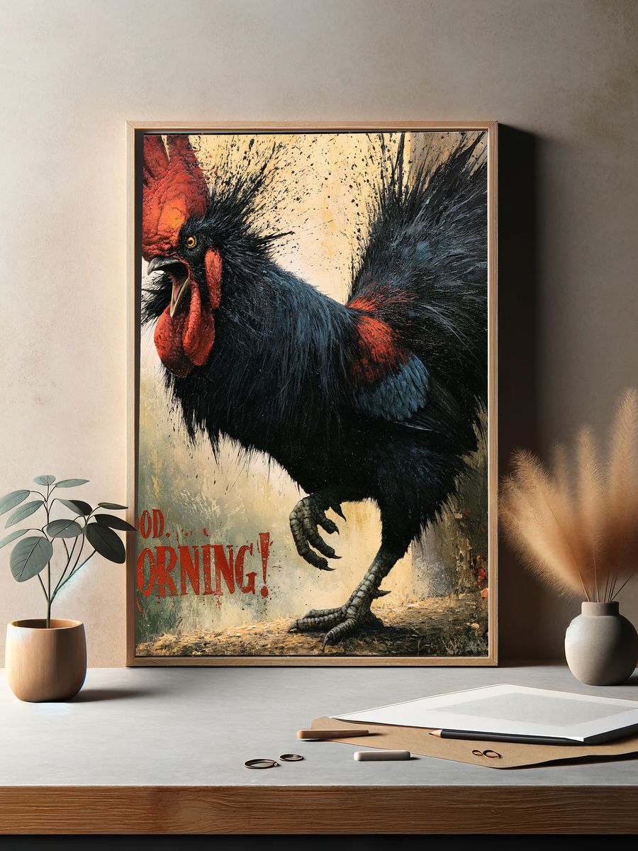 Rooster Good Morning Illustration Poster. — room view 2