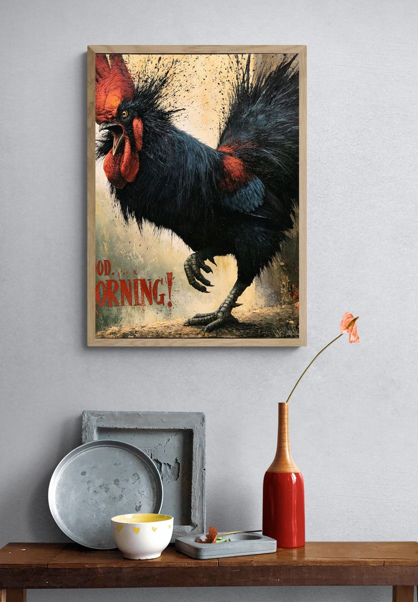 Rooster Good Morning Illustration Poster. — room view 3