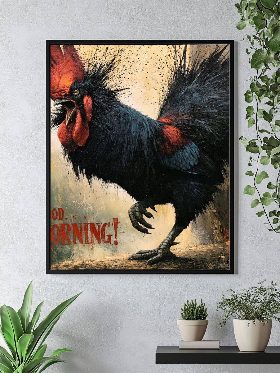 Rooster Good Morning Illustration Poster. — room view 4