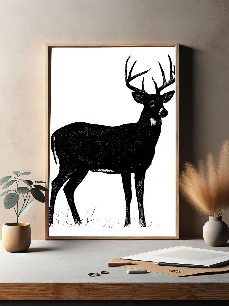 Black Deer Silhouette Print. — room view 2