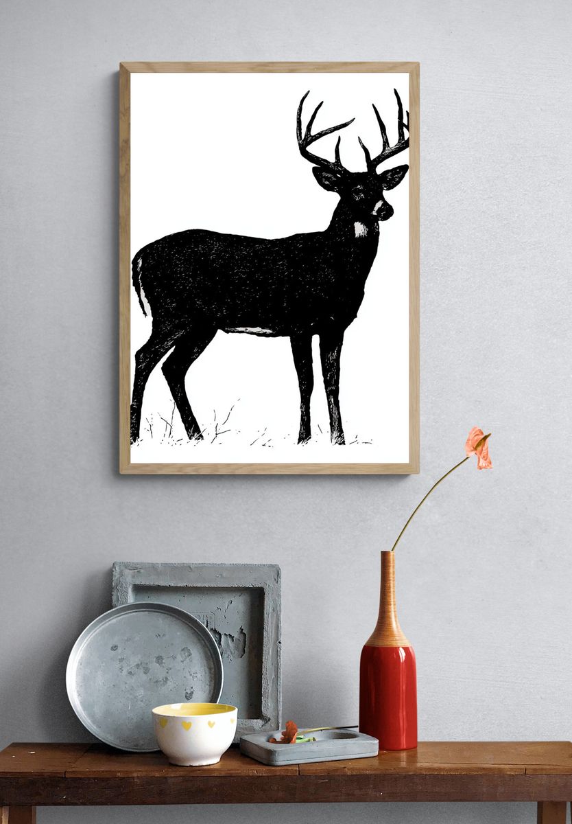 Black Deer Silhouette Print. — room view 3