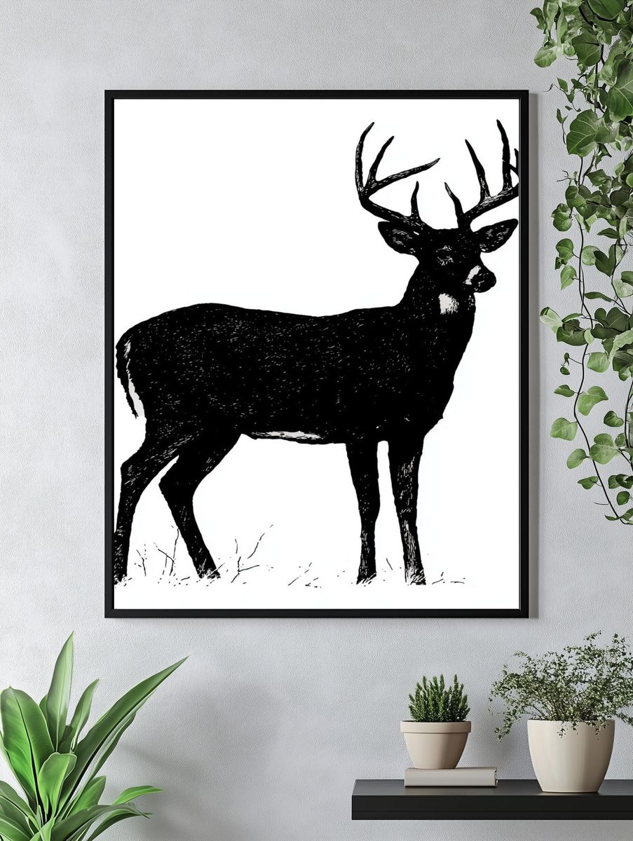 Black Deer Silhouette Print. — room view 4