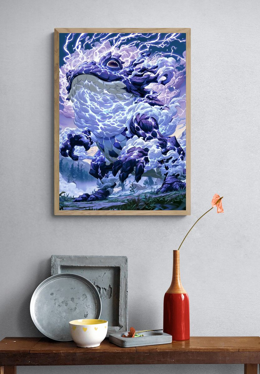 Thunderstorm Dragon Illustration Poster. — room view 3