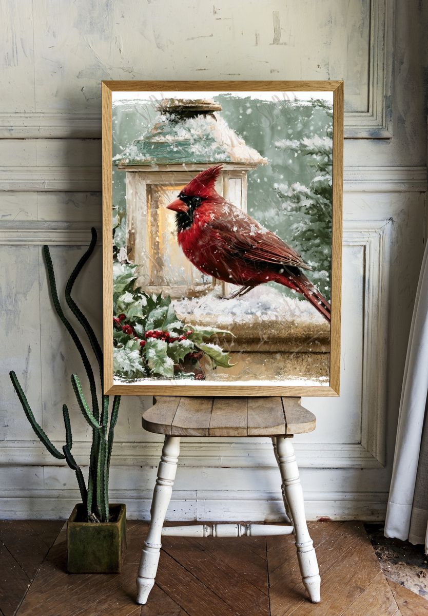 Winter Cardinal Botanical Poster. — room view 1