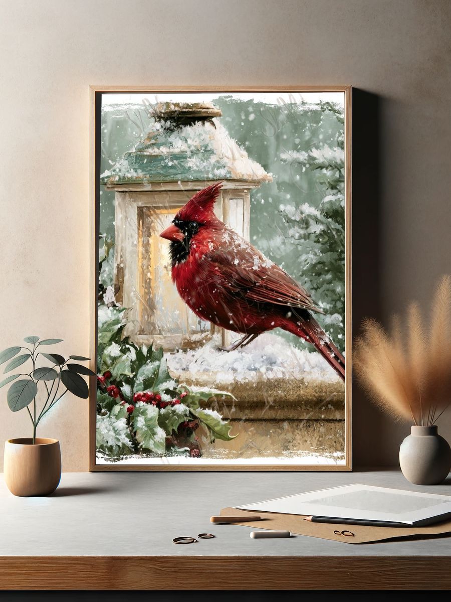 Winter Cardinal Botanical Poster. — room view 2