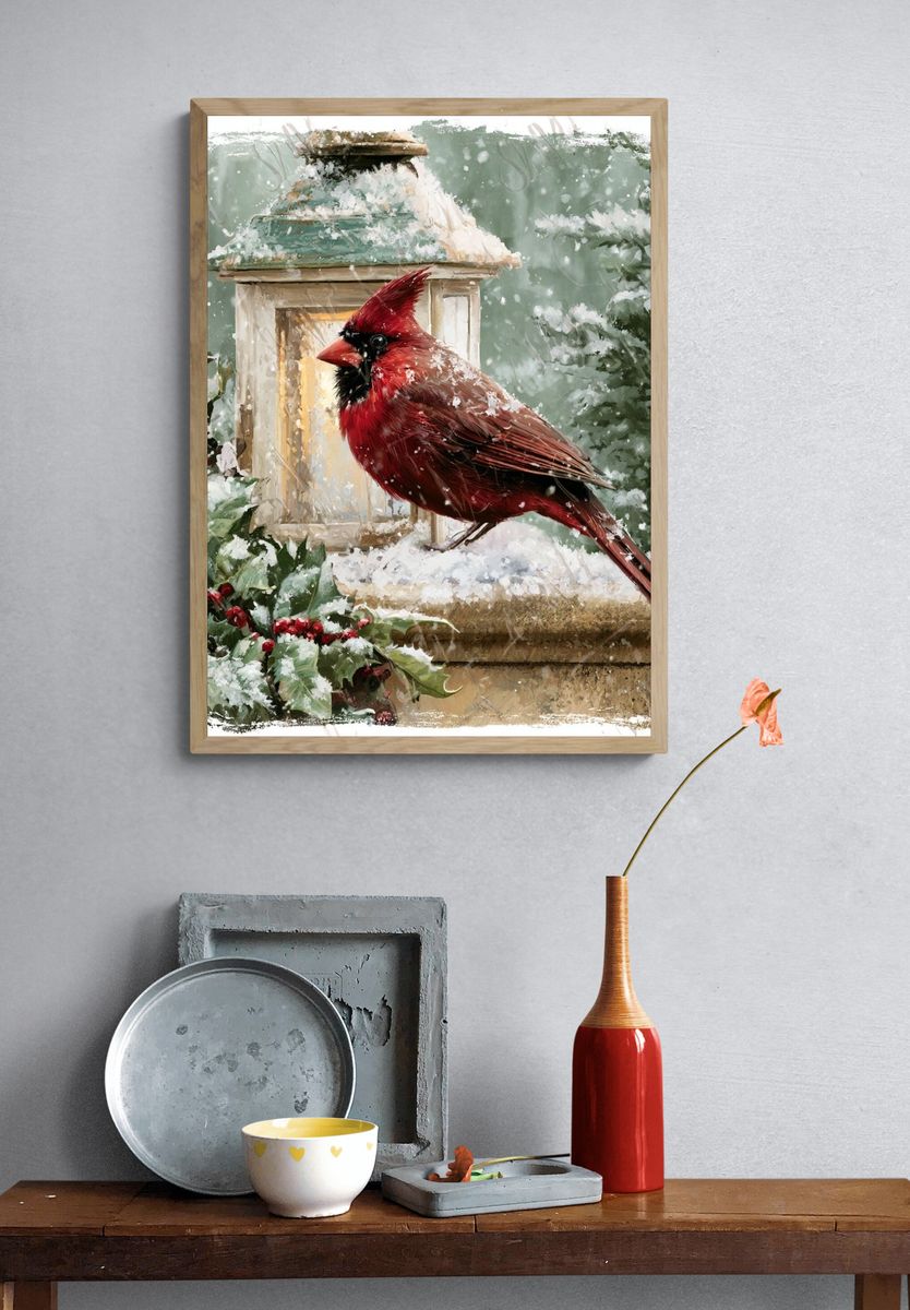 Winter Cardinal Botanical Poster. — room view 3