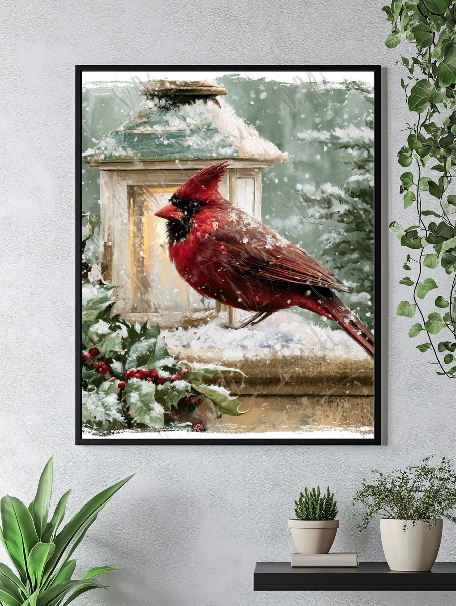 Winter Cardinal Botanical Poster. — room view 4