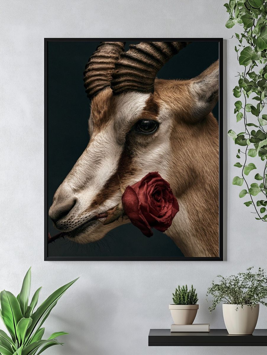 Antelope with Rose Photography Poster. — room view 4