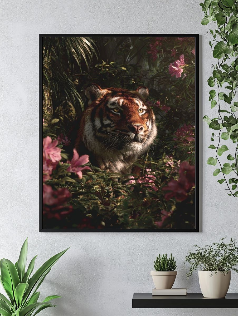 Tiger in Blooming Jungle Poster. — room view 4