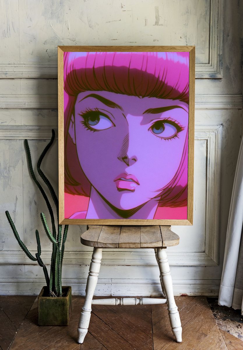 Pink Bob Portrait Anime Poster. — room view 1