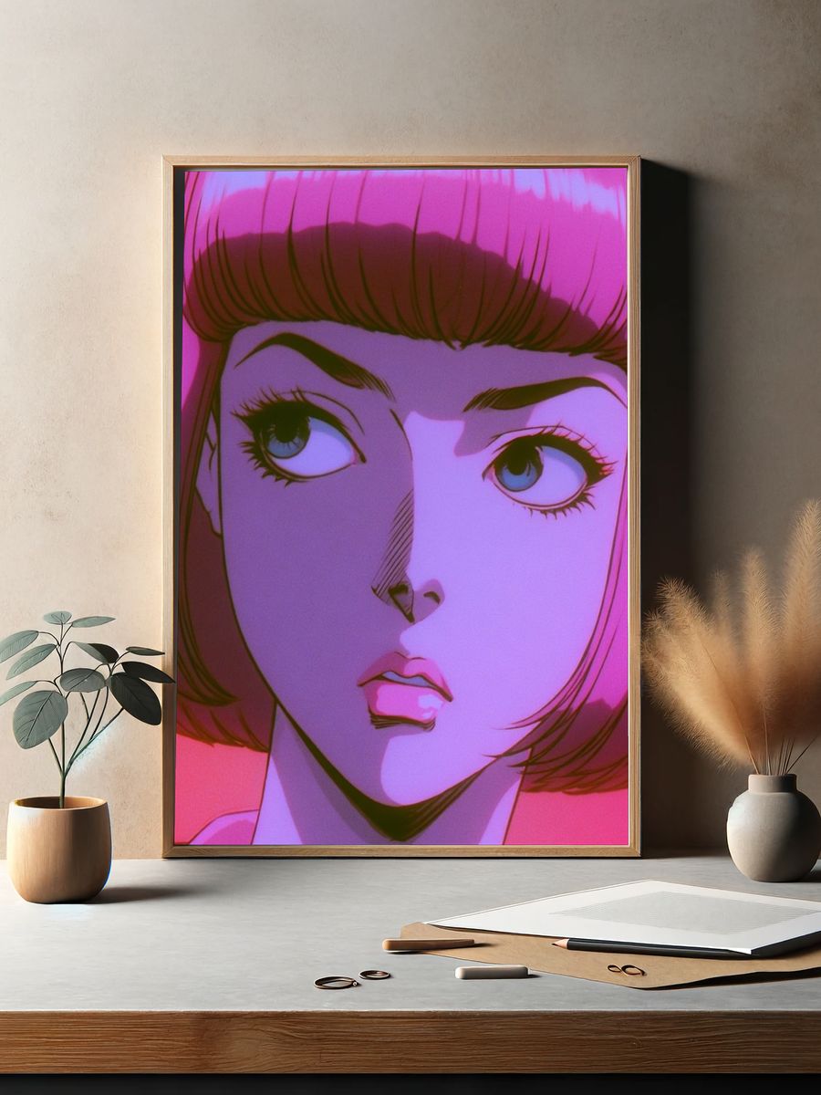 Pink Bob Portrait Anime Poster. — room view 2
