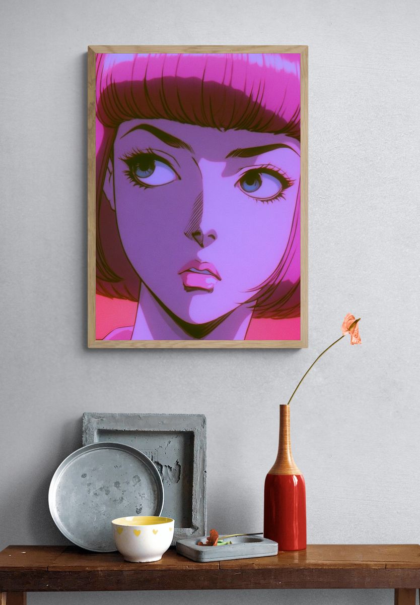 Pink Bob Portrait Anime Poster. — room view 3