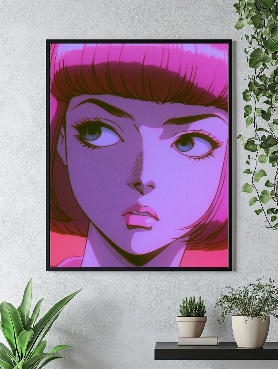 Pink Bob Portrait Anime Poster. — room view 4
