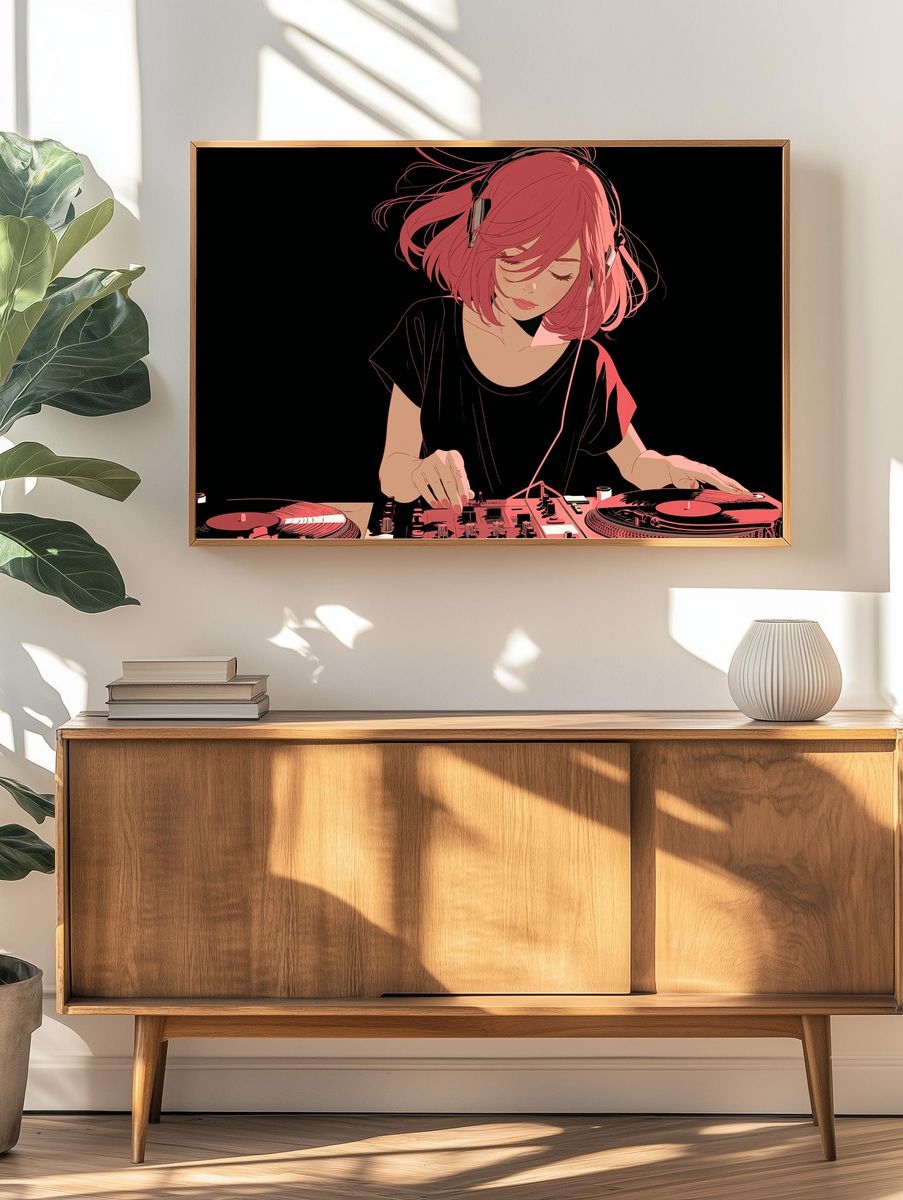 Anime DJ Girl — Illustration Print. — room view 3