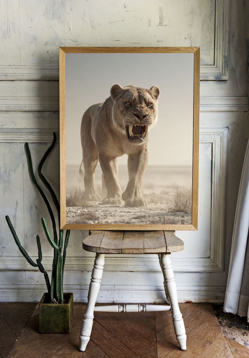 Roaring Lioness Wildlife Photography Poster. — room view 1