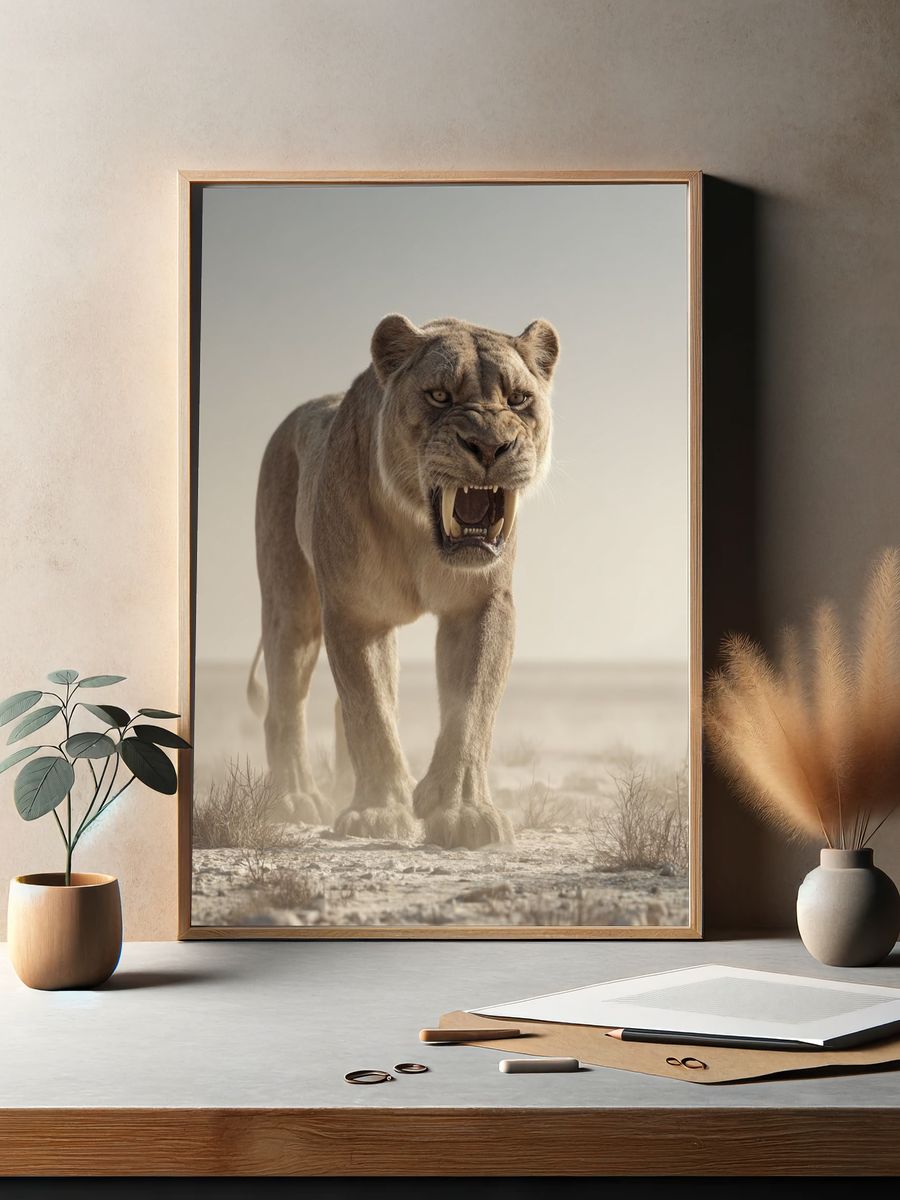 Roaring Lioness Wildlife Photography Poster. — room view 2