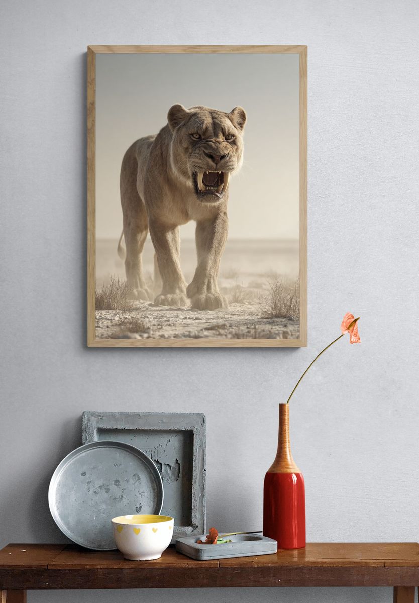 Roaring Lioness Wildlife Photography Poster. — room view 3