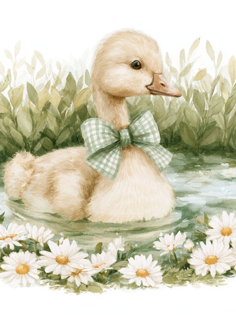 Duckling in Meadow Watercolor Print. poster detail