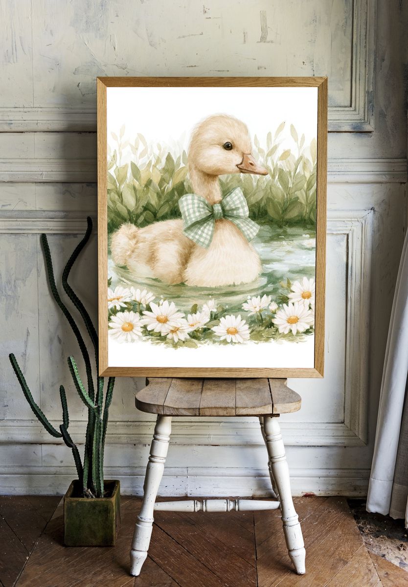 Duckling in Meadow Watercolor Print. — room view 1