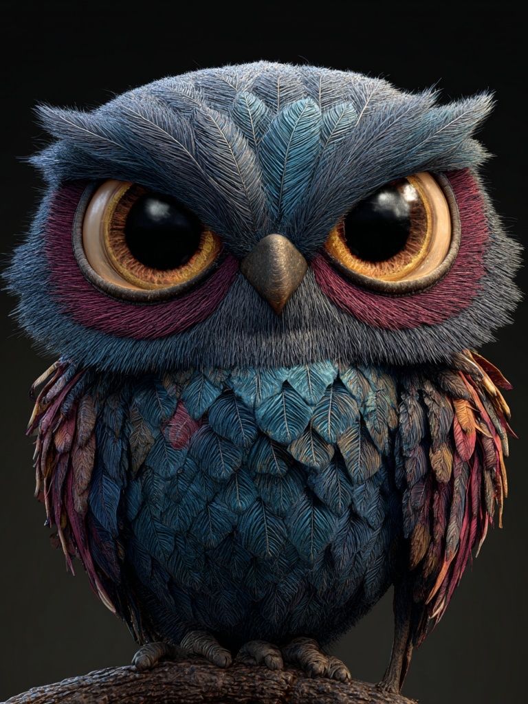 Colorful Owl Portrait Print. poster — animals art