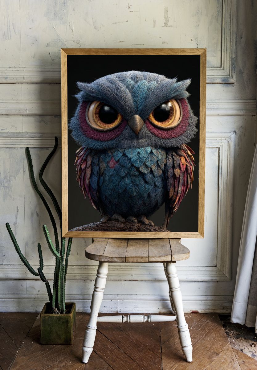 Colorful Owl Portrait Print. — room view 1