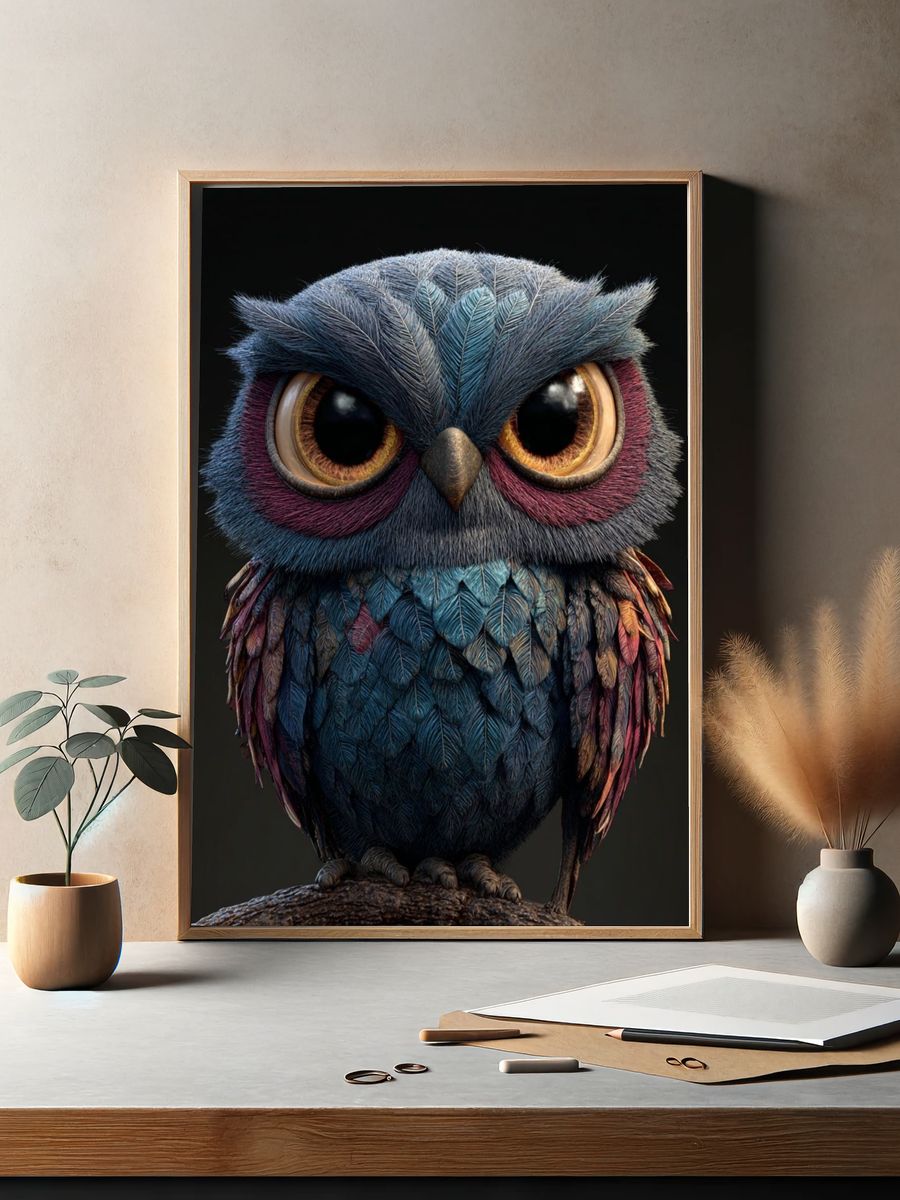 Colorful Owl Portrait Print. — room view 2
