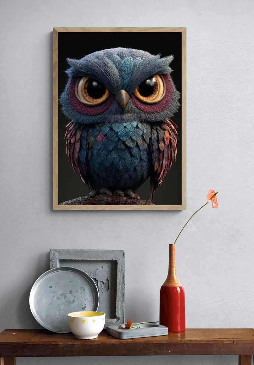 Colorful Owl Portrait Print. — room view 3