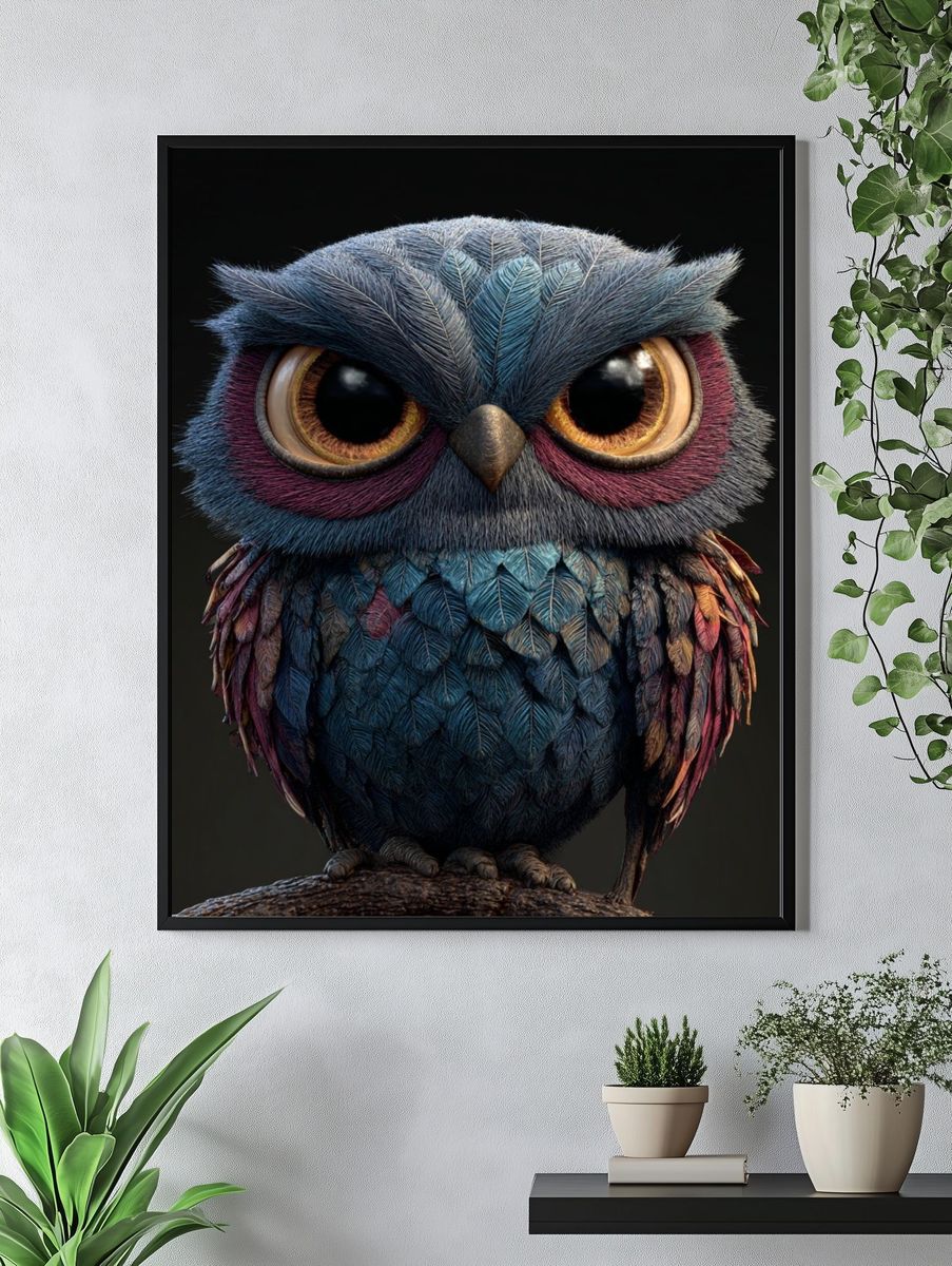 Colorful Owl Portrait Print. — room view 4