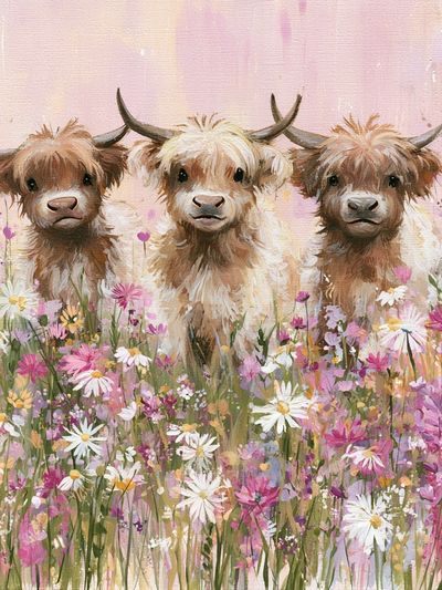 Highland Calves in Wildflowers Poster.
