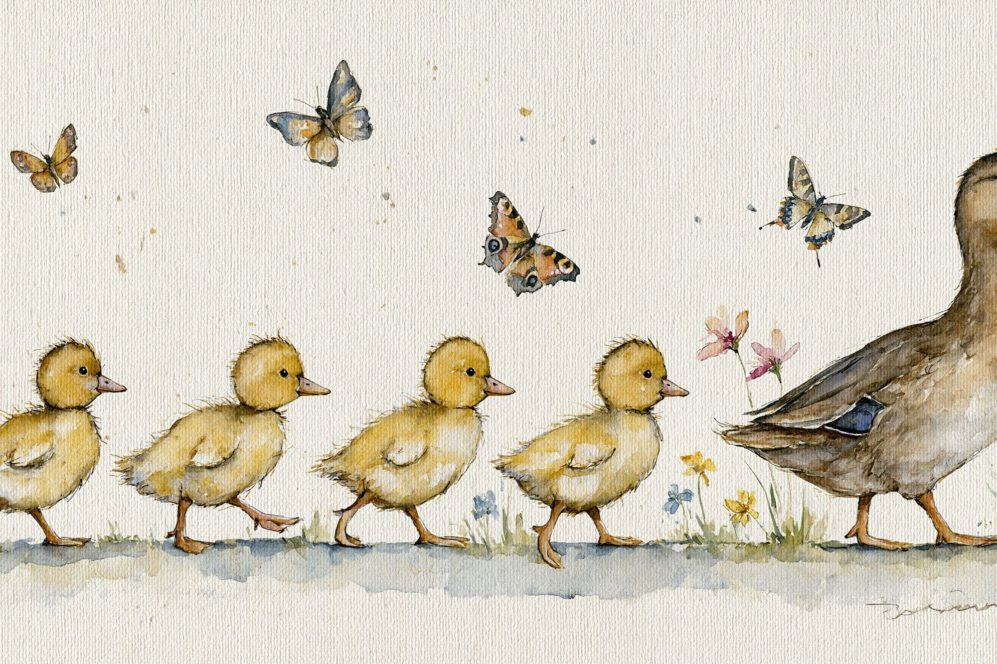 Duck Family Watercolor Print. poster — animals art