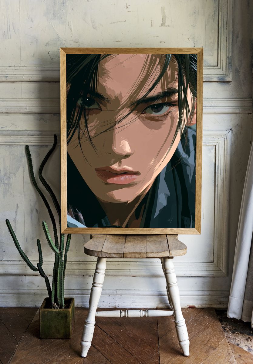 Intense Anime Portrait Print. room preview