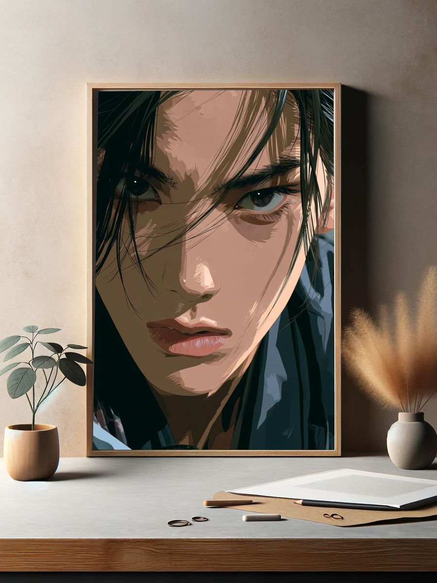 Intense Anime Portrait Print. — room view 2