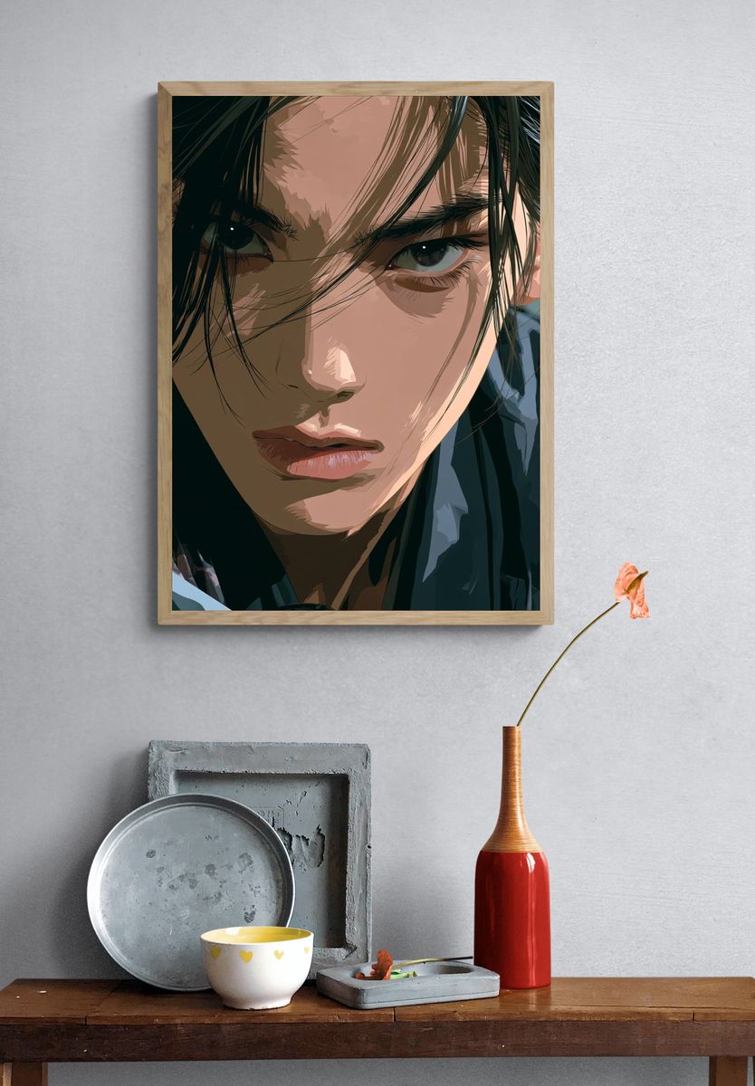 Intense Anime Portrait Print. — room view 3
