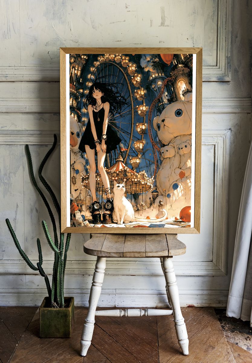 Dreamy Carnival Girl Illustration Poster. room preview