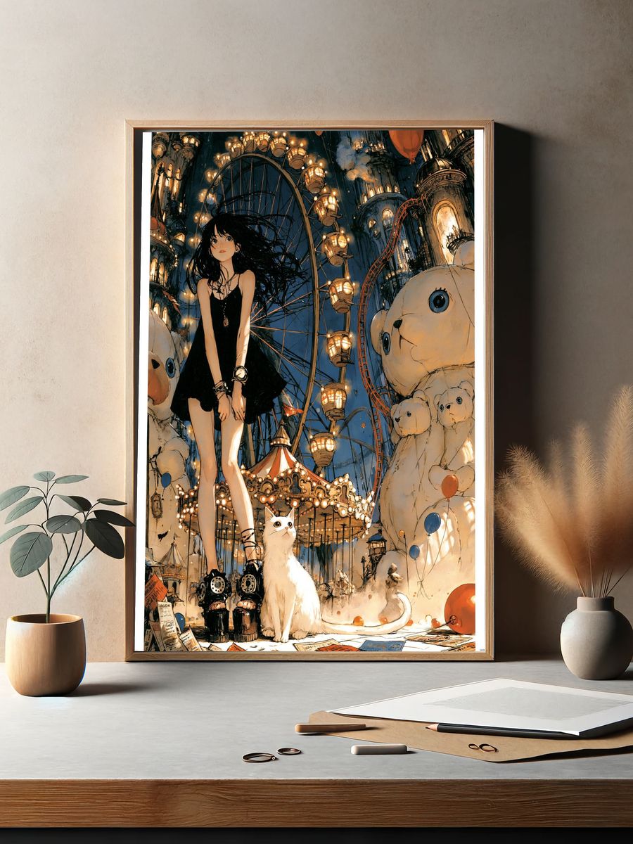 Dreamy Carnival Girl Illustration Poster. — room view 2