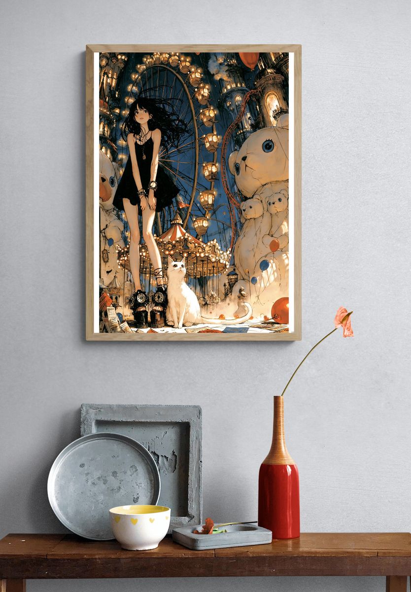 Dreamy Carnival Girl Illustration Poster. — room view 3