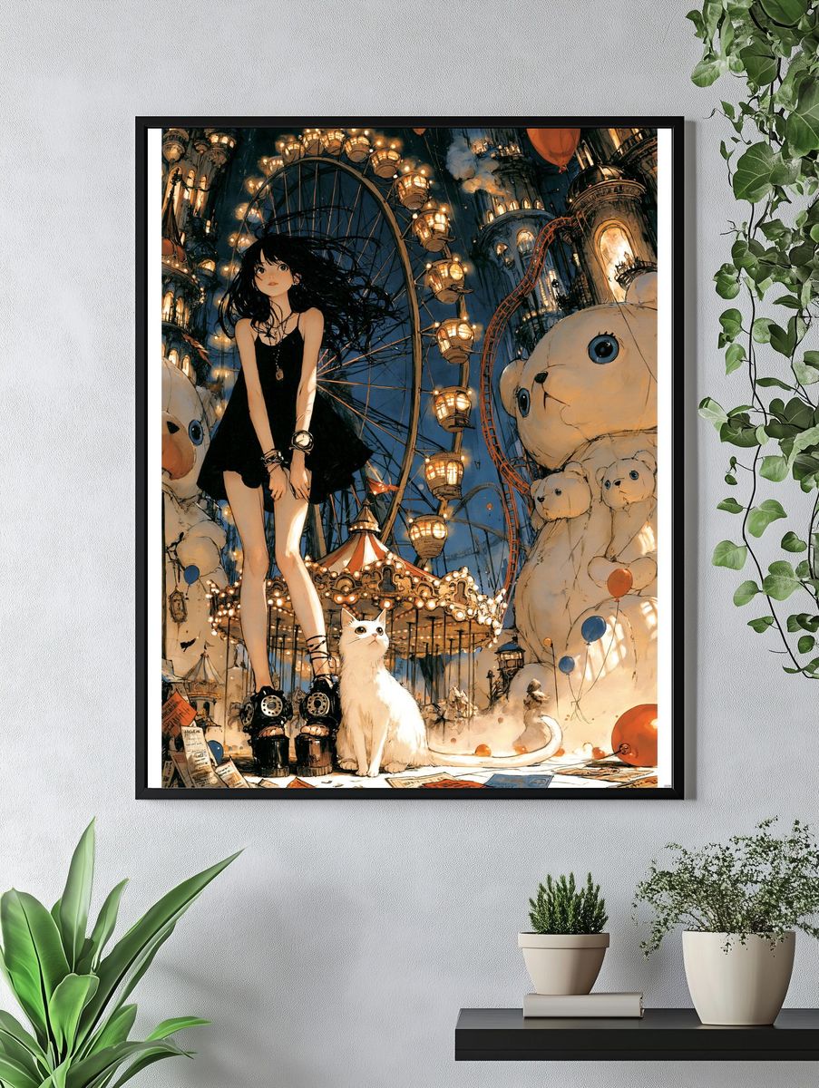 Dreamy Carnival Girl Illustration Poster. — room view 4