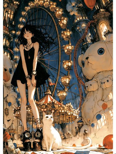 Dreamy Carnival Girl Illustration Poster.
