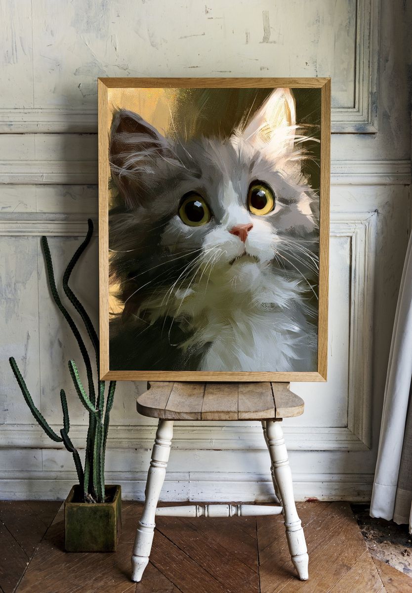 Wide-Eyed Kitten Illustration Poster. room preview