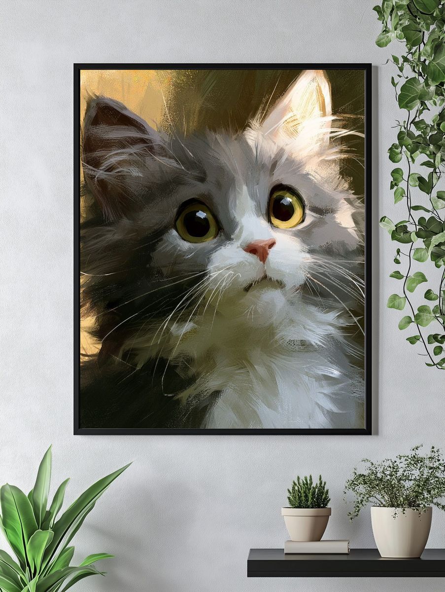 Wide-Eyed Kitten Illustration Poster. — room view 4
